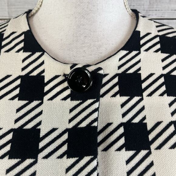 Ann Taylor Duster Jacket size Medium Black Ivory Checks Stretch Pockets Career - Picture 4 of 12